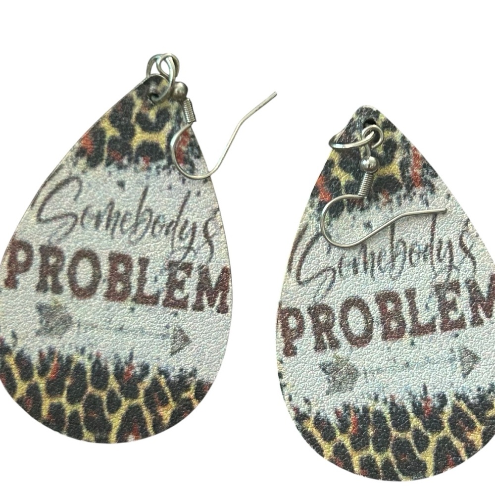Leopard Print Teardrop‎ Earrings Somebody's Problem Western Cowgirl